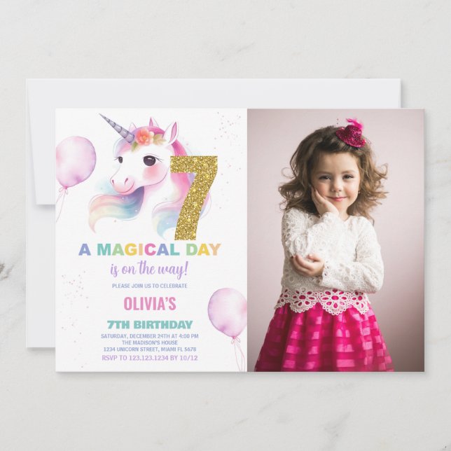 7e anniversaire Unicorn Birthday Invitations photo (Devant)