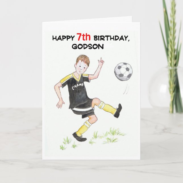 7e carte d'anniversaire pour un Godson - Footballe (Devant)