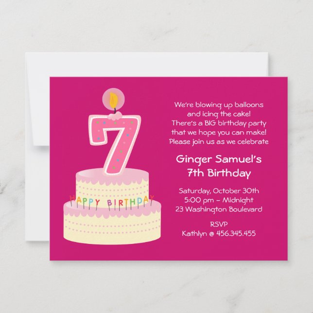 7e Invitation au gâteau d'anniversaire (Devant)