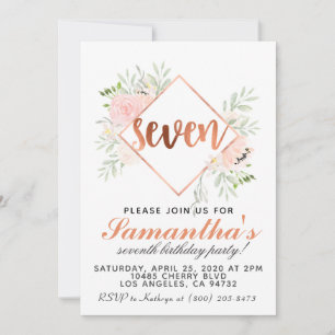 7e Rose Invitation d'anniversaire d'or