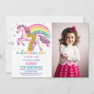7ème Unicorn Anniversaire Invitations avec photo