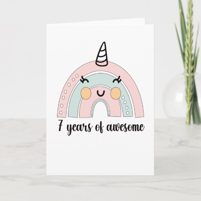 7th Birthday Boho Rainbow 7 Years Old Unicorn Karte (Vorderseite)