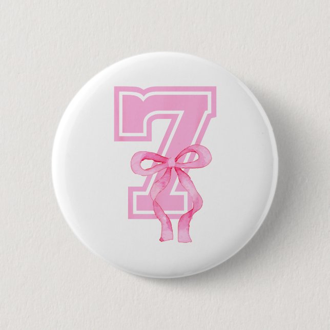 7th Birthday Girl Coquette Nk Bows Seven Years Old Button (Vorderseite)