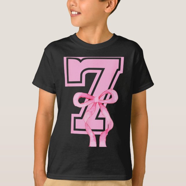 7th Birthday Girl Coquette Nk Bows Seven Years Old T-Shirt (Vorderseite)