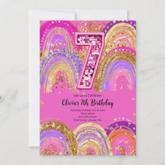 7th Birthday Girls Invitation Einladung