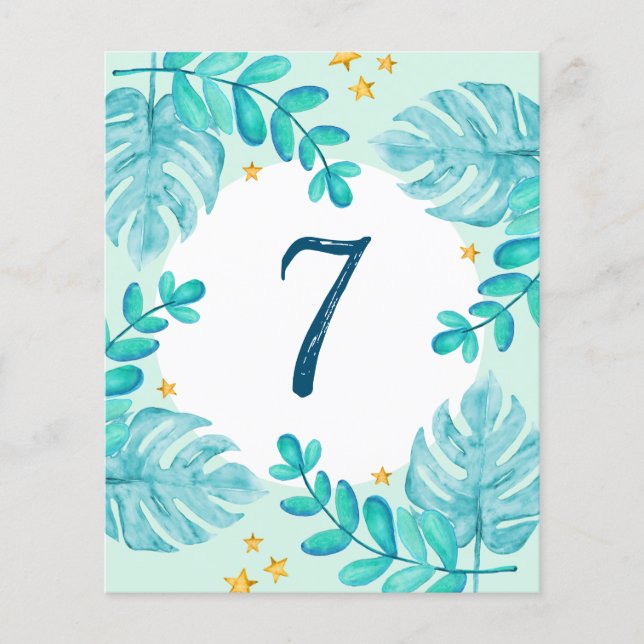 7th Birthday Greenery jungle blue Boy invitations Flyer (Vorne)