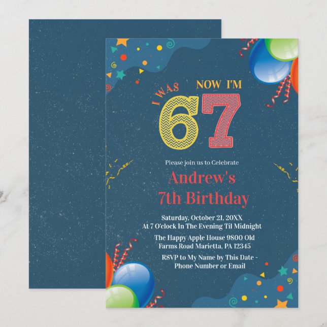 7th Birthday I Was 6 Now I’m 7 custom Einladung (Vorne/Hinten)