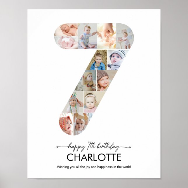 7th Birthday Number 7 Photo Collage Custom Picture Poster (Vorne)
