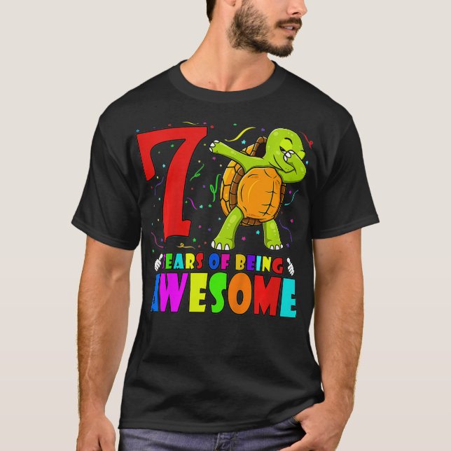 7th Birthday Party Dabbing Turtle 7 Years Ol T-Shirt (Vorderseite)
