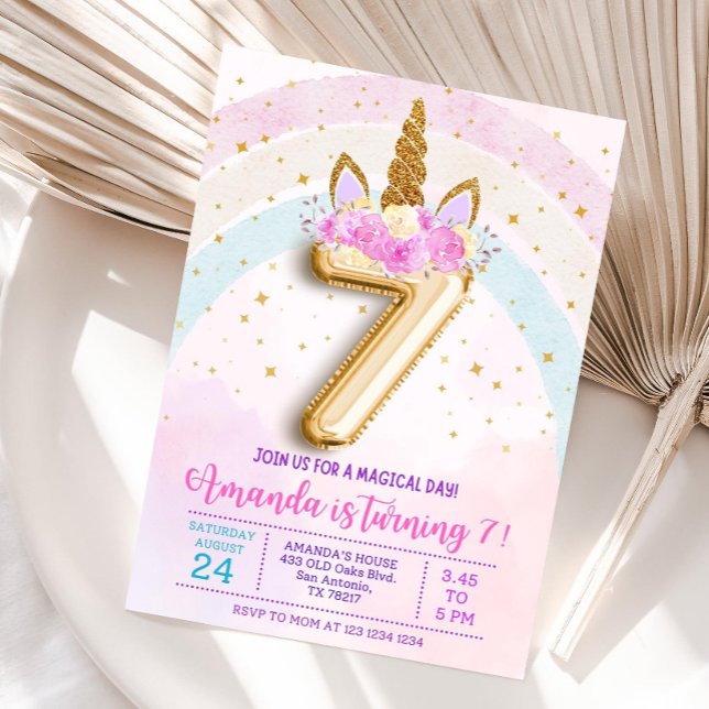 7th birthday unicorn invitation, Editable seventh  Einladung (Von Creator hochgeladen)