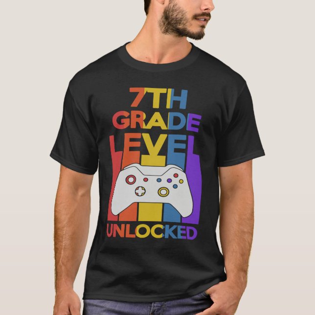 7th Grade Level Unlocked Video Gamer Back to Schoo T-Shirt (Vorderseite)