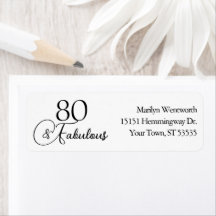 80 and Fabulous 80th Birthday Black Script Address
