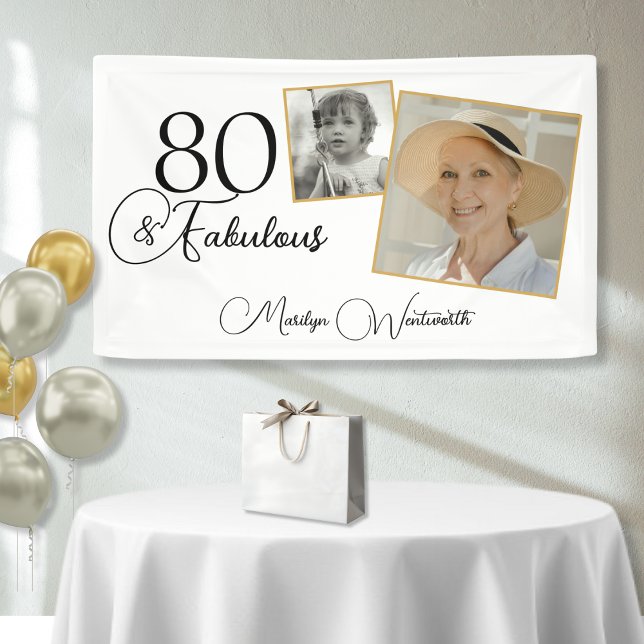 80 and Fabulous 80th Birthday Black Script Photo Banner (Von Creator hochgeladen)