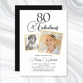 80 and Fabulous 80th Birthday Black Script Photo Einladung