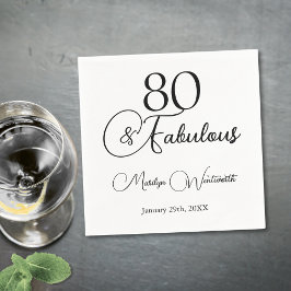 80 and Fabulous 80th Birthday Black Script  Serviette