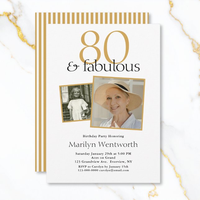 80 and Fabulous 80th Birthday Typography 2 Photo Einladung (Von Creator hochgeladen)
