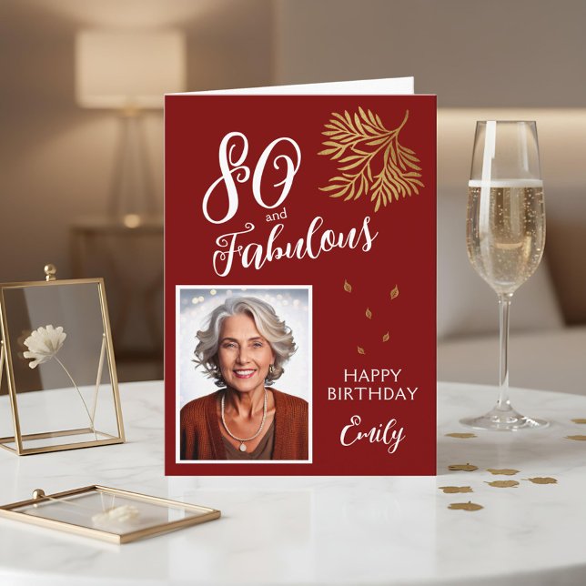 80 and Fabulous Foliage 80th Birthday Photo Card Karte (Von Creator hochgeladen)