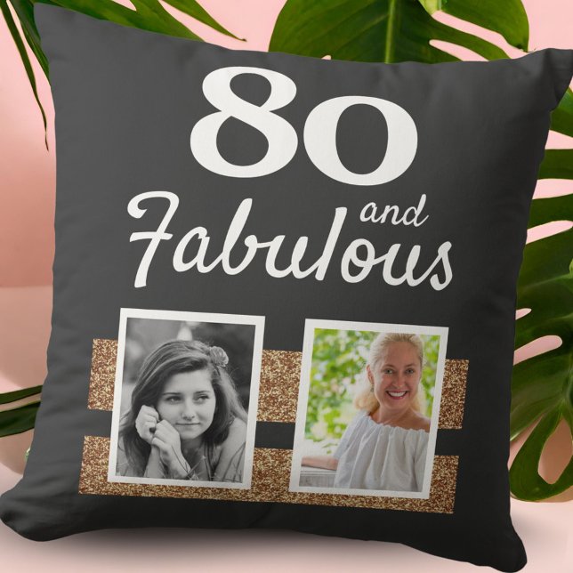 80 and Fabulous Gold Glitter 2 Photo 80th Birthday Kissen (Von Creator hochgeladen)
