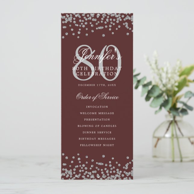80 Anniversaire Programme Confetti Argent Menu Bou (Debout devant)
