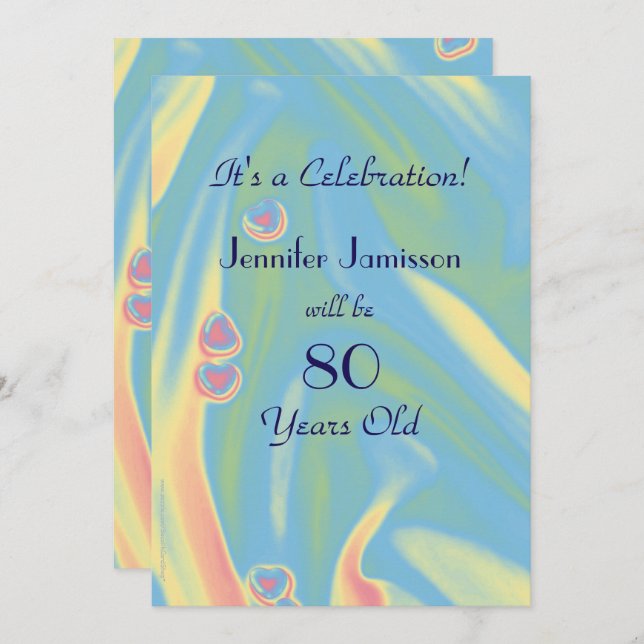 80 Ans Pastel Bleu Invitation de fête d'anniversai (Devant / Derrière)