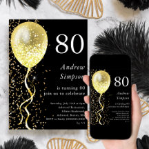 80. | Black & Gold Glitzer Ballon Birthday