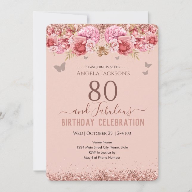 80 et fabuleux Adulte Anniversaire rose Invitation (Devant)