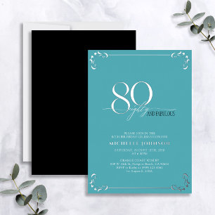 80 & Fabelhaft Türkis & Silber Geburtstag Folieneinladung
