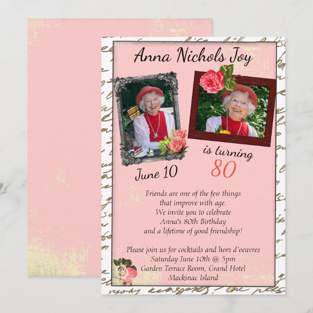 80. Foto-Geburtstags-Party Einladung (Vorne/Hinten)