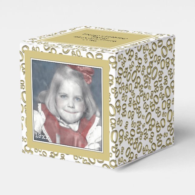 80. Foto Keepake - Gold/White Number Pattern Geschenkschachtel (Vorderseite)