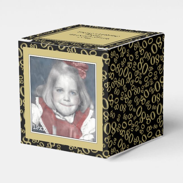 80. Foto Keepake - Schwarz/Gold Zahlenmuster Geschenkschachtel (Vorderseite)