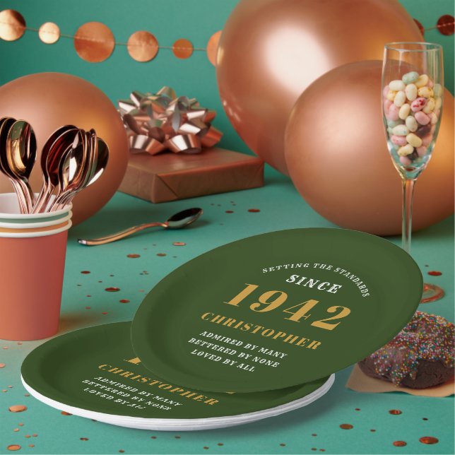 80. Geburtstag 1942 Grüne Liebe Personalisiert Pappteller (Multi)