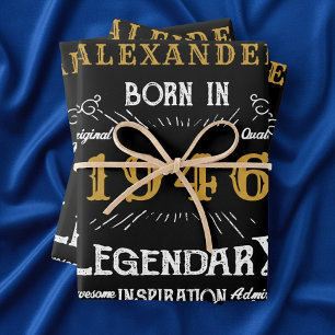 80. Geburtstag 1946 Legend Vintage Schwarz Geschenkpapier Set