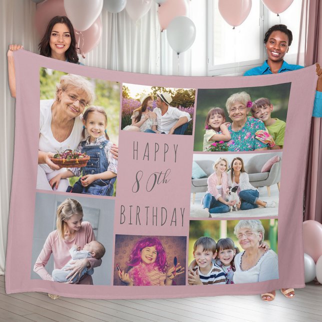 80. Geburtstag 7 Foto Collage Pink Fleece Blanket (Von Creator hochgeladen)