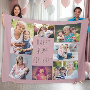 80. Geburtstag 7 FotoCollage Pink Fleece Blanket