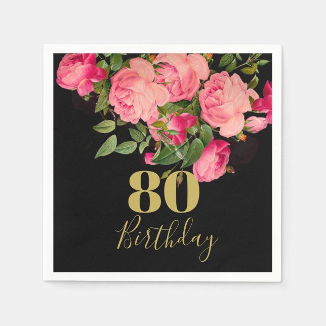 80. Geburtstag 80. Black Gold Elegant Serviette (Vorderseite)