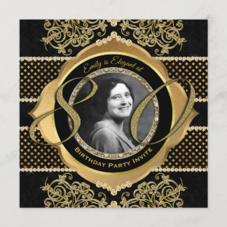 80. Geburtstag 80. Gold Diamond Foto Rahmen Einladung