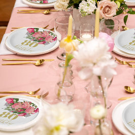 80. Geburtstag Achtzigste Rose Elegant Pappteller