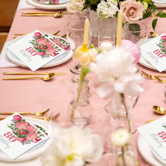 80. Geburtstag Achtzigste Rose Elegant Serviette (Von Creator hochgeladen)