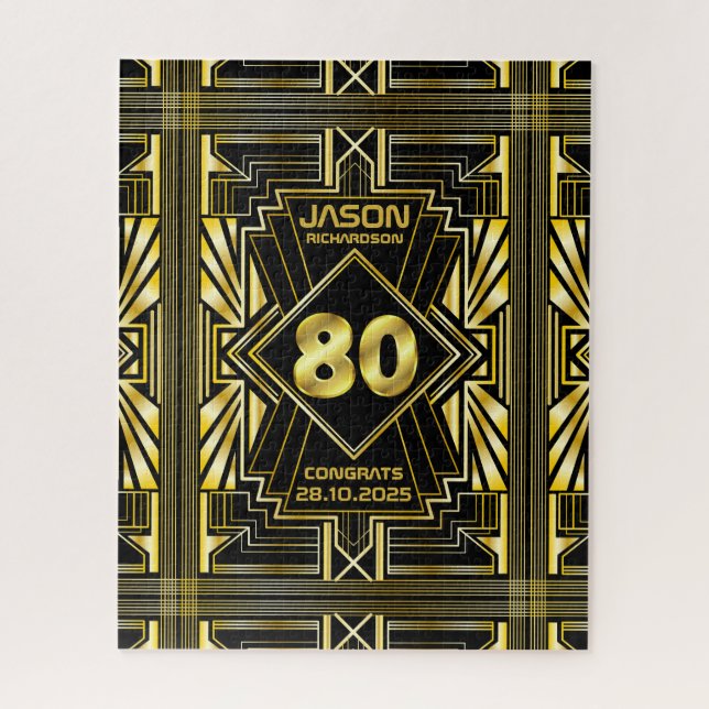 80. Geburtstag Art Deco Gold Black Great Gatsby (Vertikal)