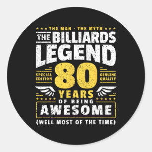 80. Geburtstag Billard Player 80 Jahre alt Billia Runder Aufkleber
