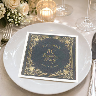 80. Geburtstag Blau Gold Vintage Elegantes Skript Serviette