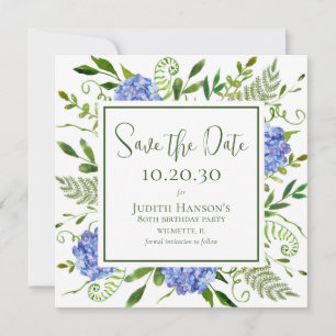 80. Geburtstag Blaue Hortensien Save The Date