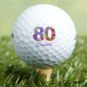 80. Geburtstag Blumen bunt Name Golfbälle