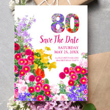 80. Geburtstag Blumen Modern Save The Date Postkar