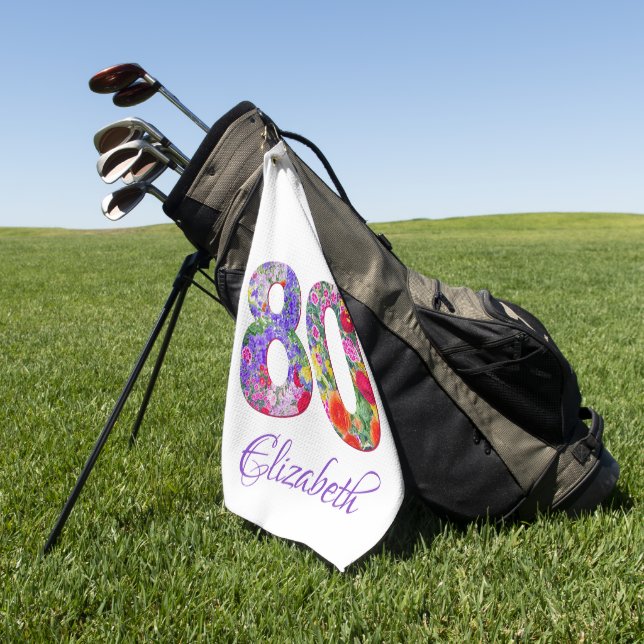 80. Geburtstag blumenfarbenes Golf Handtuch (Gras)