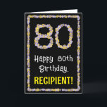 80. Geburtstag: Blumennummer, Individuelle Name, B Karte<br><div class="desc">An der Vorderseite dieses lustigen, im Garten inspiriert Geburtstagskarten-Designs steht die Meldung "Happy 80 th Birthday", zusammen mit einem bearbeitbaren Empfängernamen. Die große Zahl "80" plus der Rand auf der Vorderseite bestehen aus Blume-Icons. Die Innenseite verfügt über eine individuell anpassbare Geburtstagsgrüßnachricht, oder könnte gelöscht und links werden, wenn eine Nachricht...</div>
