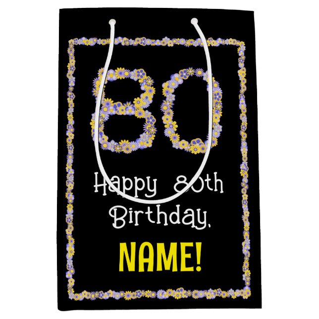 80. Geburtstag: Blumennummer, Individuelle Name, B Mittlere Geschenktüte (Vorderseite)
