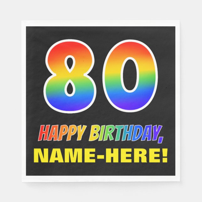80. Geburtstag: Bold, Fun, Simple, Rainbow 80 Serviette (Vorderseite)