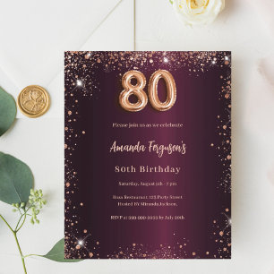 80. Geburtstag bordeauxrote Einladung Gold