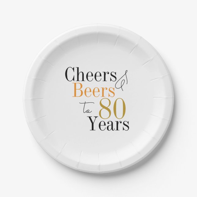 80. Geburtstag Cheers and Biere Minimales Party Pappteller (Vorderseite)